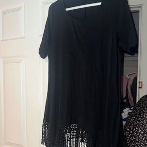 BLOOMCHIC Elegant Black Lace Hem Women's Top